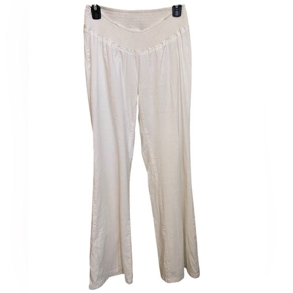 Maternity Pants White Linen Blend Underbelly Smocked Waist Pants Wide Leg SZ S/M - Picture 3 of 12